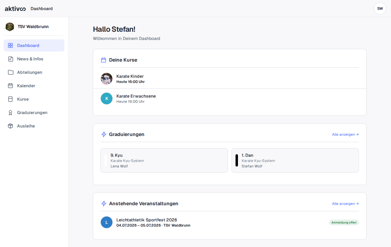 Dashboard mit Trainer-Navigation
